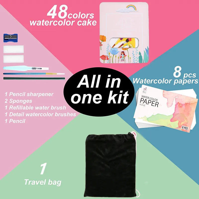 48-Color Watercolor Paint Set – Complete Art Kit