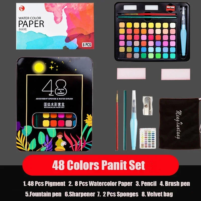 48-Color Watercolor Paint Set – Complete Art Kit
