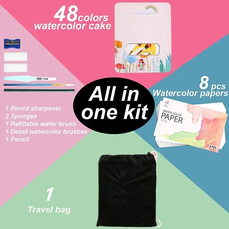 48-Color Watercolor Paint Set – Complete Art Kit