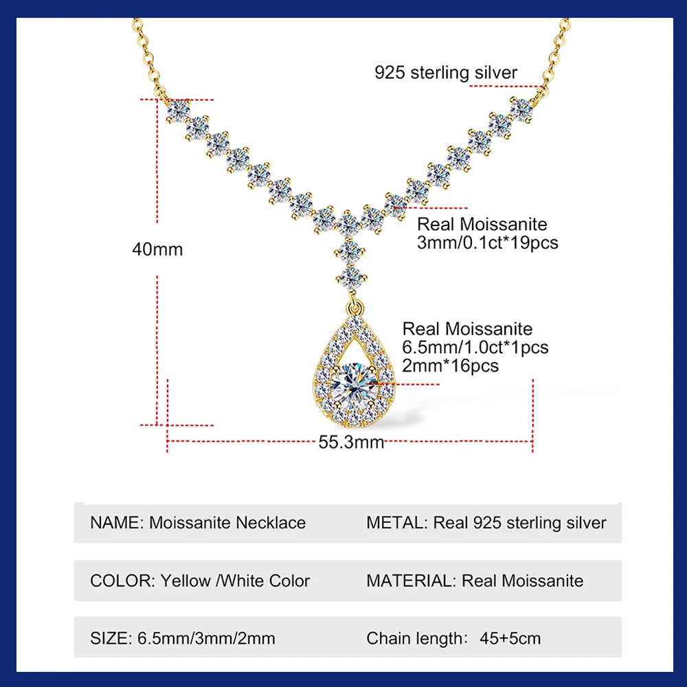 3.38CT Moissanite 925 Sterling Silver Necklace
