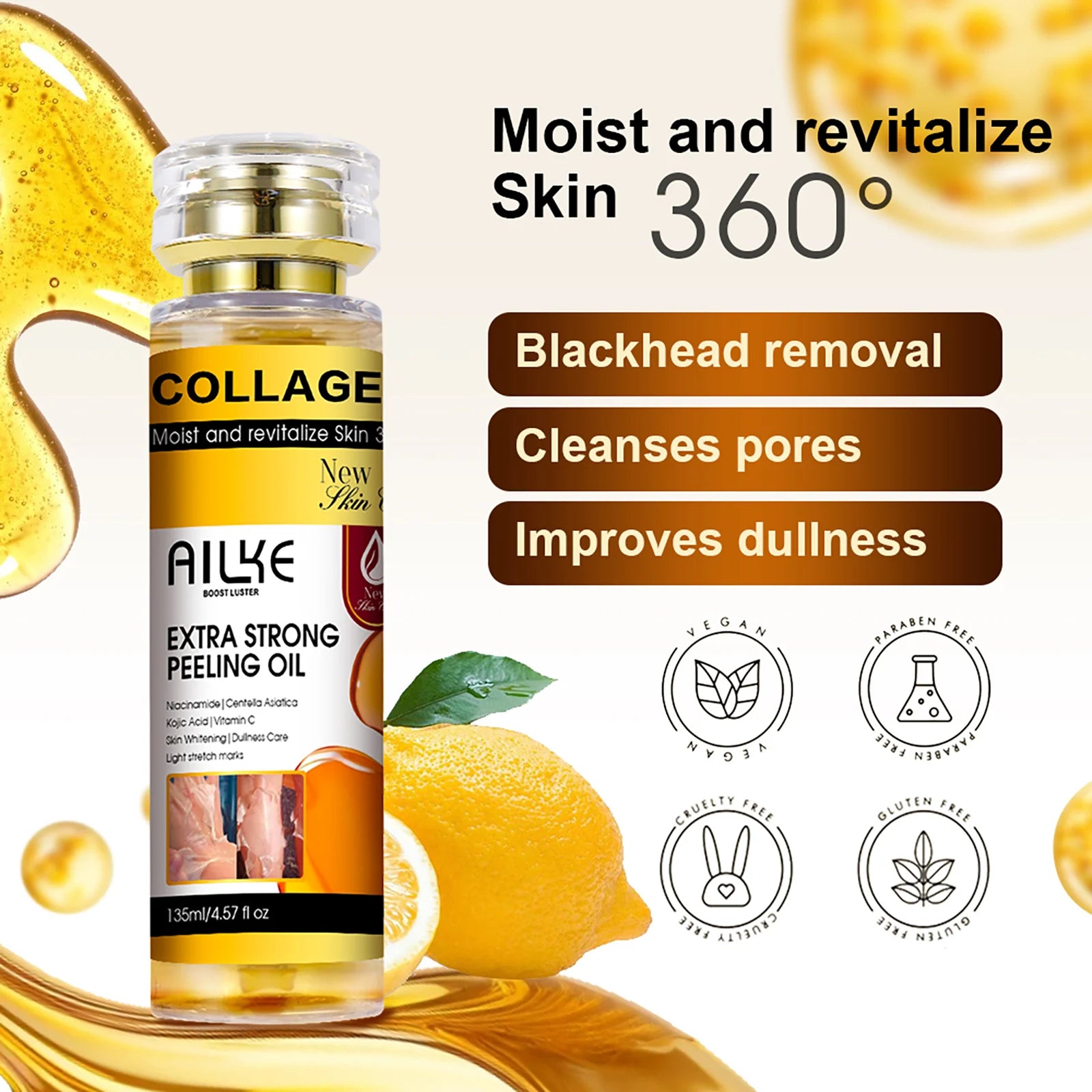 AILKE Collagen Extra Strong Peeling Oil, Whitening Skin, Exfoliating Solution for Face, Body, Hand, Feet, for All Skin Types