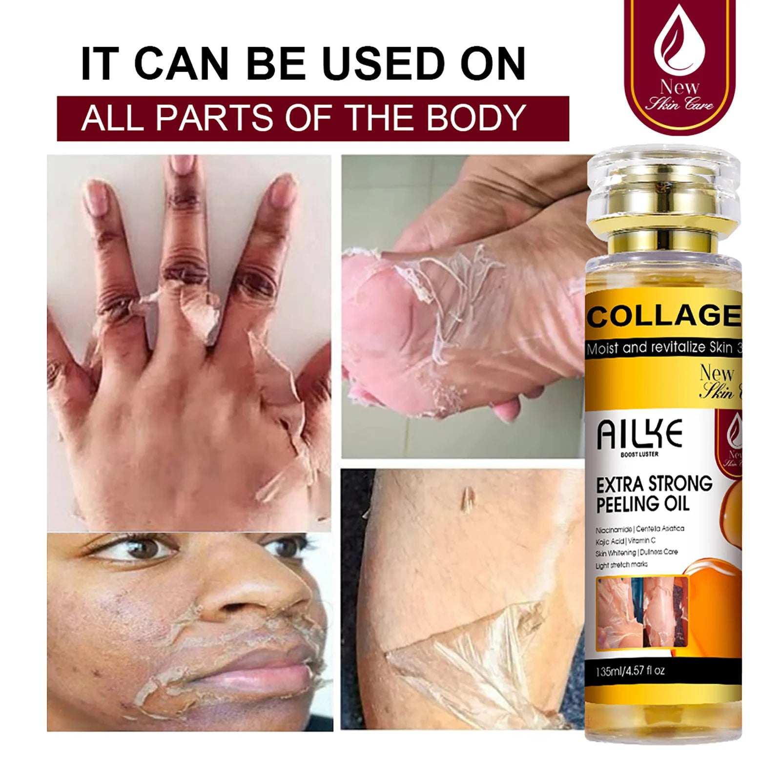 AILKE Collagen Extra Strong Peeling Oil, Whitening Skin, Exfoliating Solution for Face, Body, Hand, Feet, for All Skin Types
