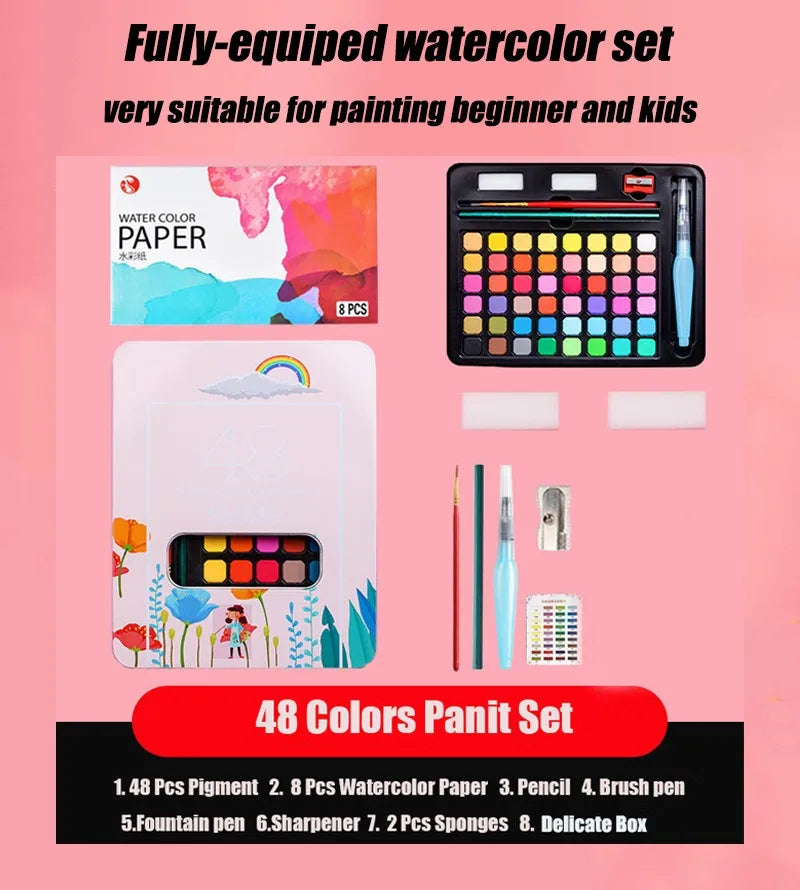 48-Color Watercolor Paint Set – Complete Art Kit