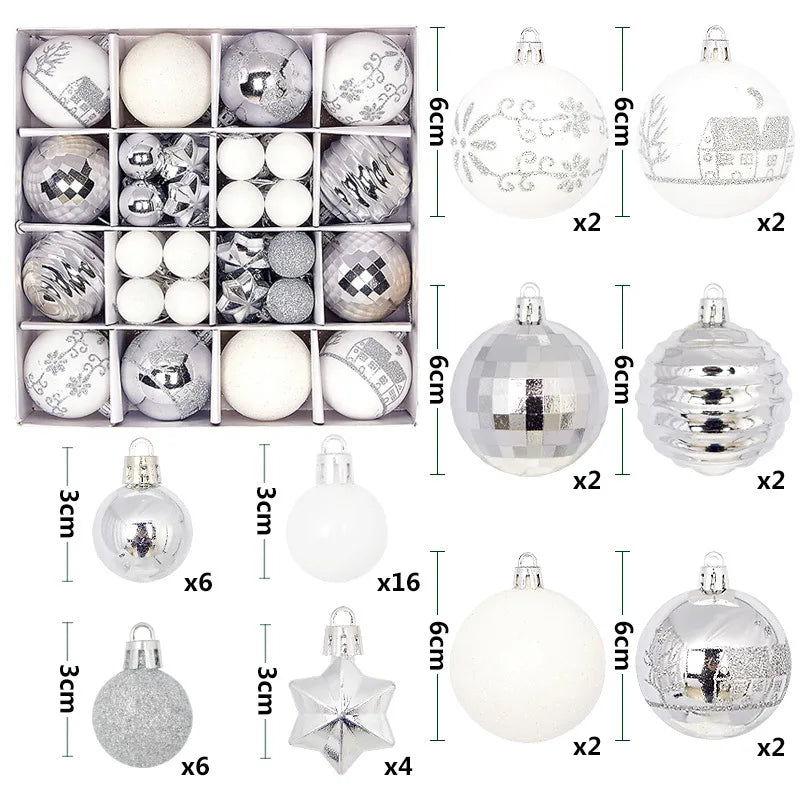 44Pcs 3/6CM Christmas Ball Christmas Tree Decoration Ornaments for Home Decor Halloween New Year Navidad Pendant Ball Accessory