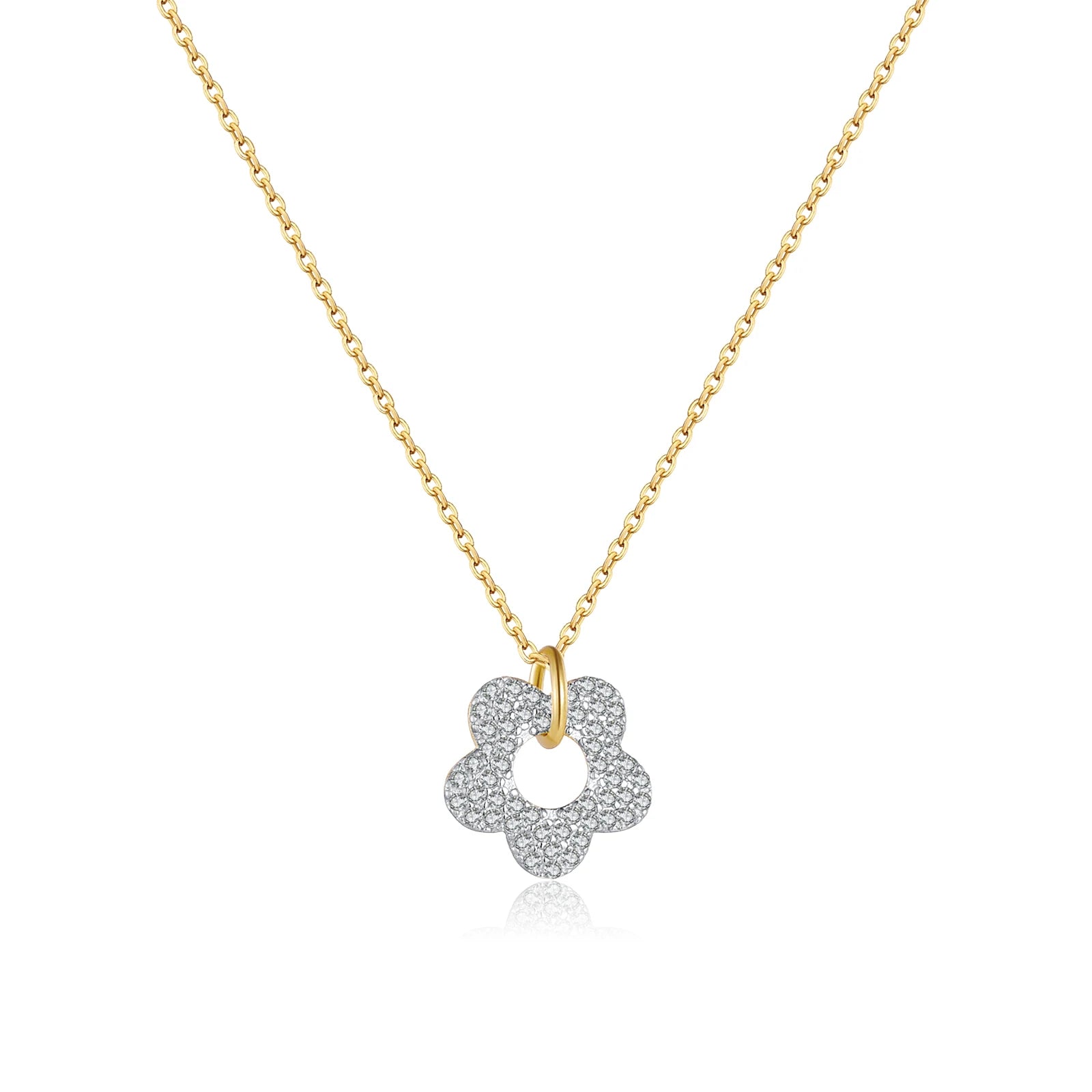925 Sterling Silver CZ Flower Necklace – Delicate Petal Pendant, Sweet & Romantic Jewelry