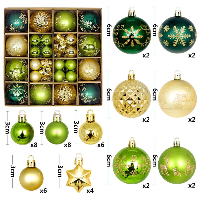 44Pcs 3/6CM Christmas Ball Christmas Tree Decoration Ornaments for Home Decor Halloween New Year Navidad Pendant Ball Accessory