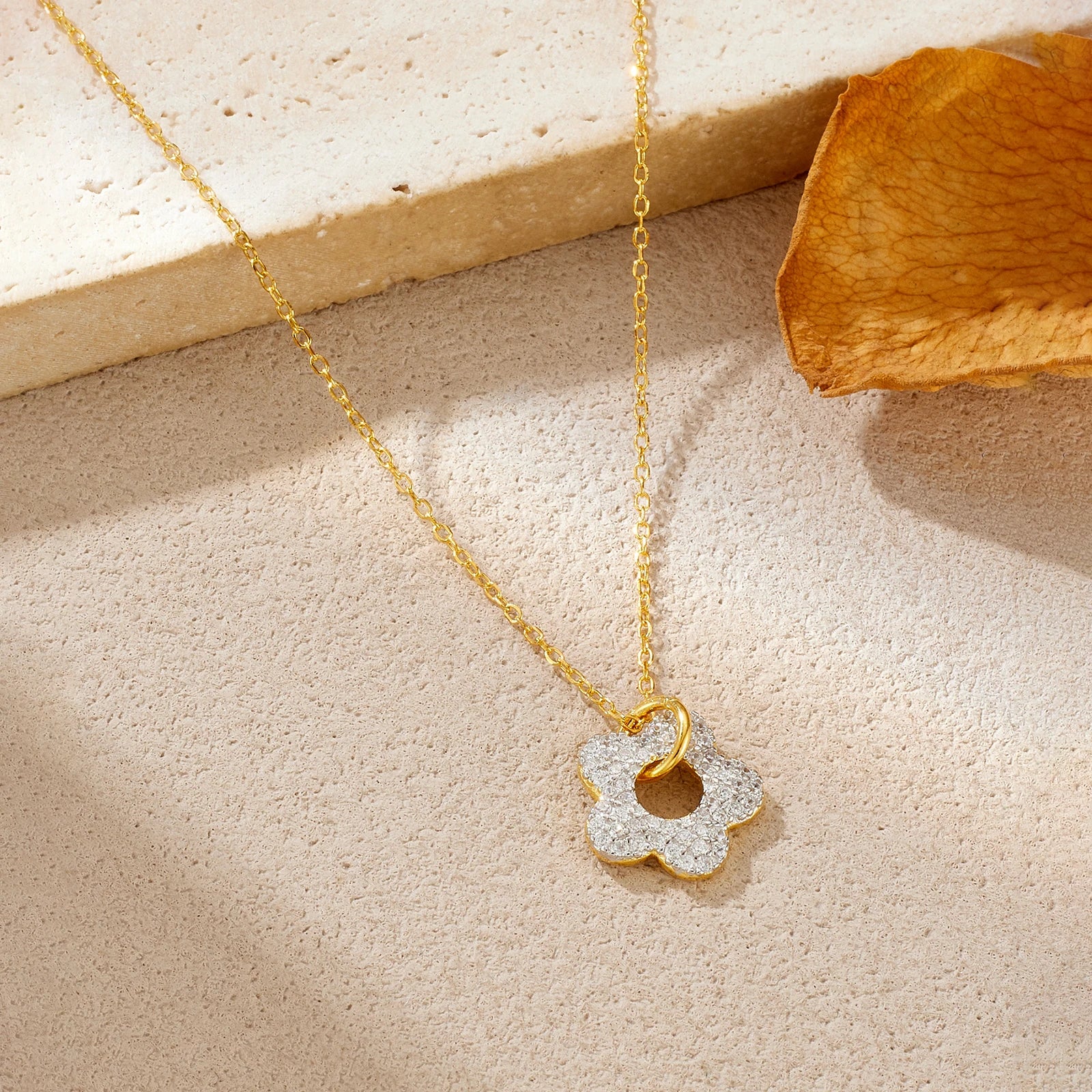 925 Sterling Silver CZ Flower Necklace – Delicate Petal Pendant, Sweet & Romantic Jewelry