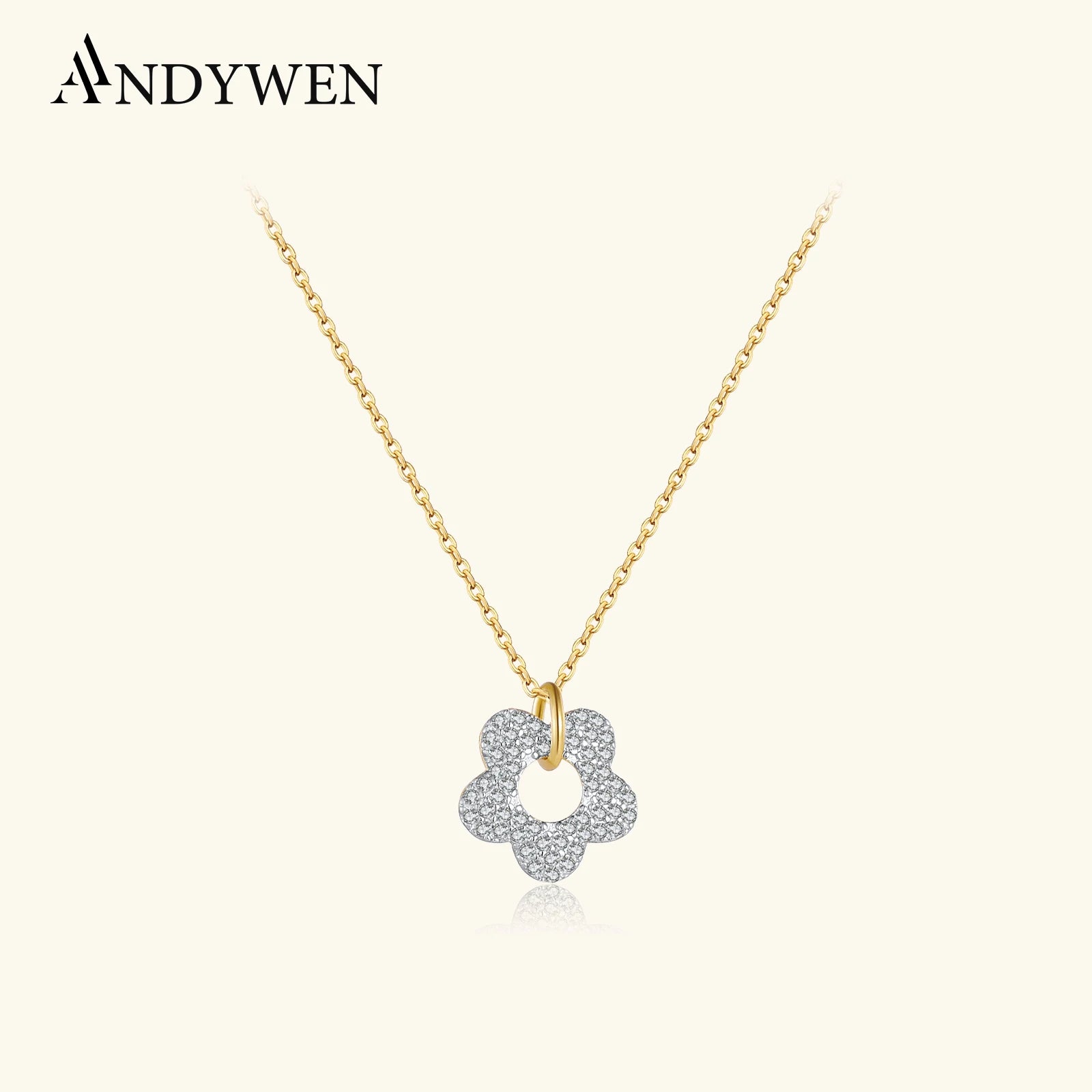 925 Sterling Silver CZ Flower Necklace – Delicate Petal Pendant, Sweet & Romantic Jewelry